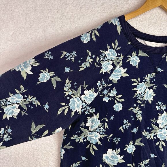 Garnet Hill XL Sweatshirt Dress Navy Floral Cotton Tencel Blend Cozy Casual - Picture 5 of 14
